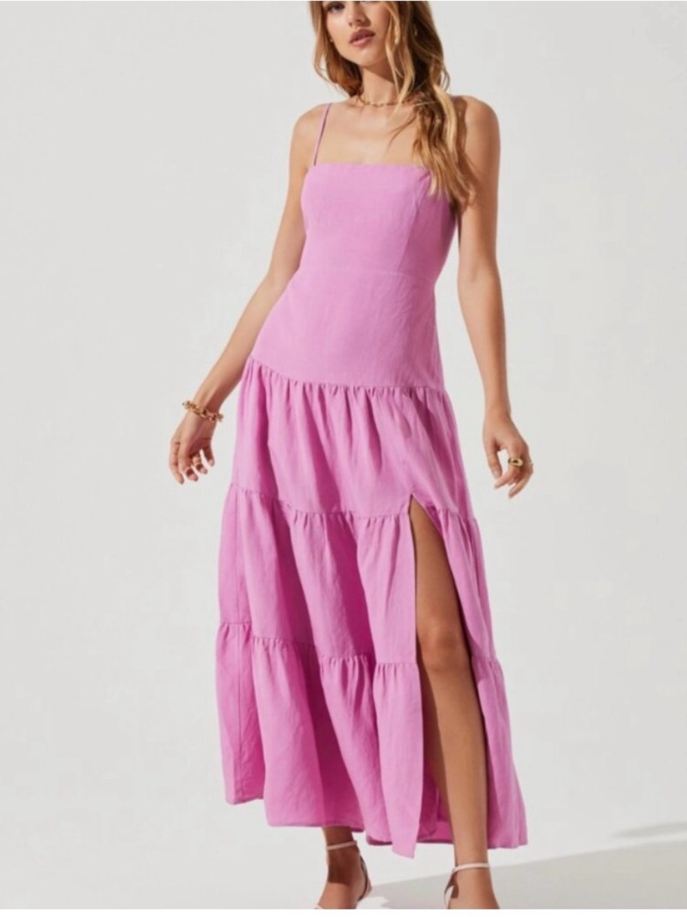 Astr Pink and White Midi Dresses